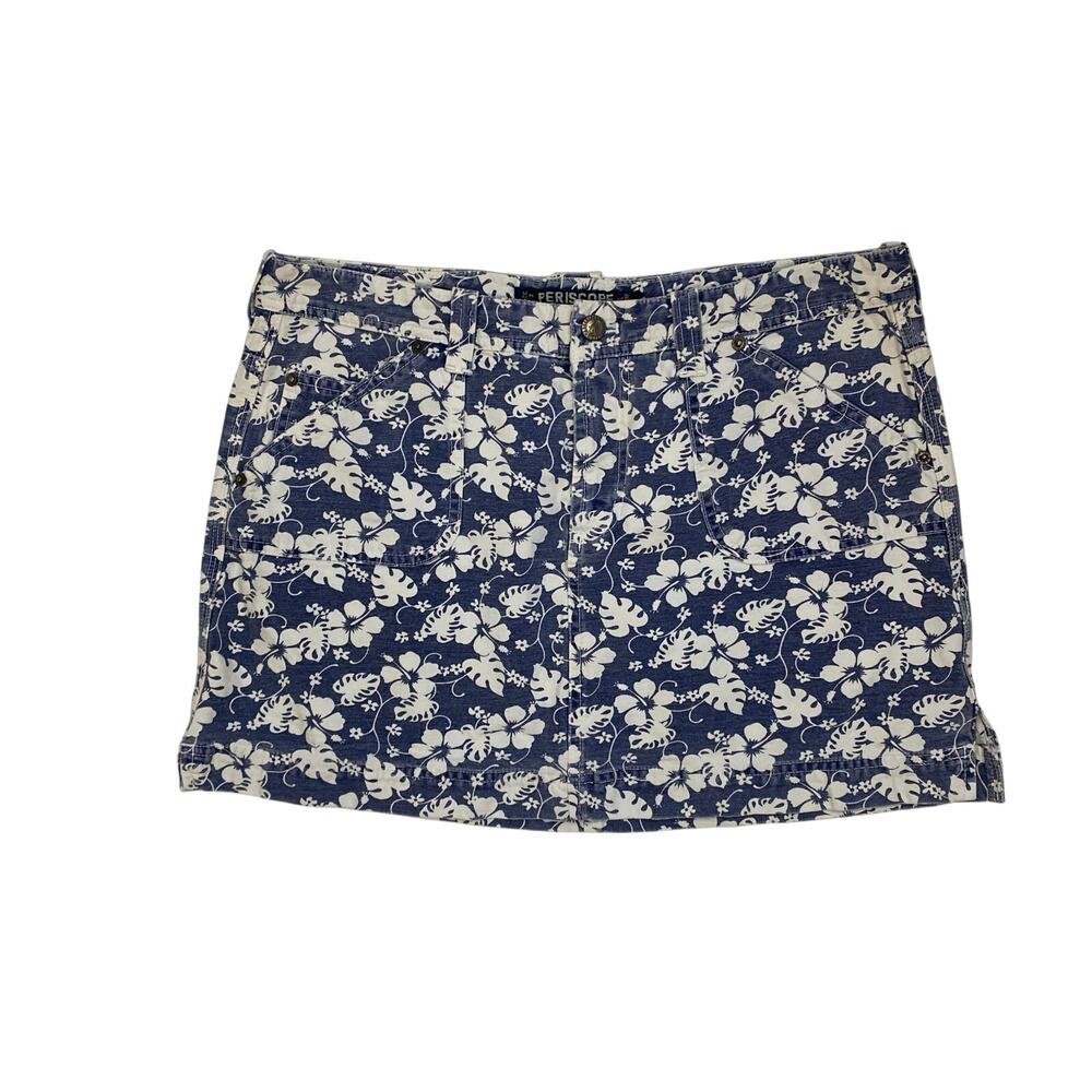Y2K Periscope Hibiscus Floral Denim Carpenter Skirt